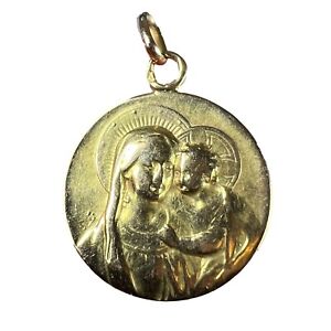 Antique French Madonna and Child 18K Yellow Gold Medal Pendant