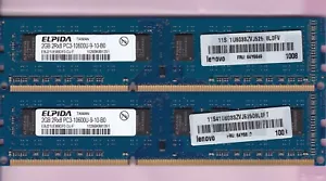 4GB 2x2GB PC3-10600 DDR3-1333 ELPIDA Blue Ram EBJ21UE8BDF0-DJ-F Lenovo 64Y6649 - Picture 1 of 2