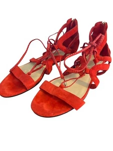 Marc Fisher Red Suede Sandals Shoes Gladiator Lace Up Back Zip Size 7 - Picture 1 of 8
