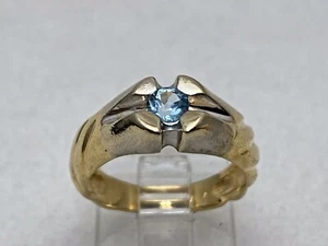 14kt Yellow Gold 4mm Round Aquamarine Solitaire Ring Size 6 1/4 ~ 3.7g - Picture 1 of 10