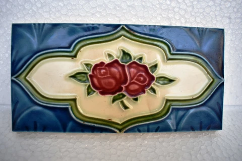 Antique Tile Art Nouveau Majolica Japan Rose Ceramic Porcelain Blue Floral "I18 Cover