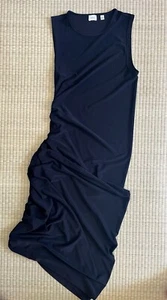 NWOT Aritzia Wilfred Eavesdrop Midi Asymmetrical Ruched Jersey Dress Black Small - Picture 1 of 4