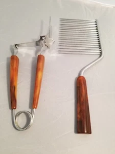 Vintage Schildpatt Bakelit Griffe Küchenutensilien Fleisch Gabel Kuchen Brecher - Bild 1 von 13
