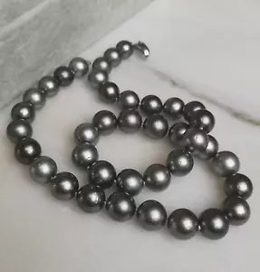 Südsee Tahitiperlen Perlenkette Collier RUND Ø9,9-11mm 44,5cm Silber 925 grau - Bild 1 von 4