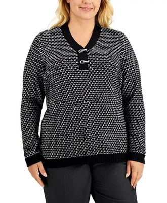 Suéter Karen Scott para mujer XL Henley cuello en V blanco y negro Foto 1 de 4