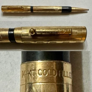 Vintage Diamond Point Gold Fill Overlay Black Hard Rubber BHR Pen/Pencil 14Kt GF - Picture 1 of 24