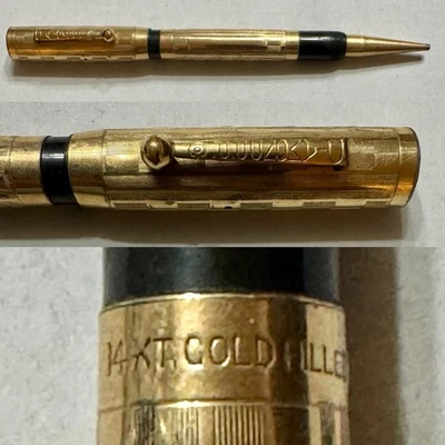 Vintage Diamond Point Gold Fill Overlay Black Hard Rubber BHR Pen/Pencil 14Kt GF - Image 1 of 4