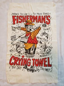 Vintage Funny Fisherman's Crying Towel Linen Wall Art Cotton 26x16" Hong Kong - Picture 1 of 6