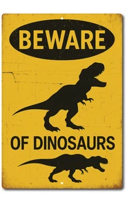 Beware of Dinosaurs Rustic Tin Sign Funny Jurassic Park Themed Metal Wall Decor - Picture 1 of 5