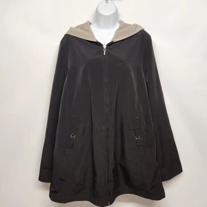 Trench Coat Rain Cloak Fleet Street Womens Med Reversible Hood Black Zip Jacket - Picture 1 of 20