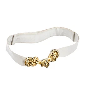 Cintura vintage Judith Leiber anni 80 pelle bianca oro ferramenta lusso senza tempo piccola - Foto 1 di 7