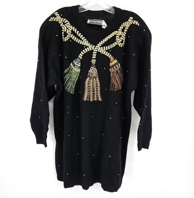 Vintage Marisa Christina II Sweater 2X Beaded Embellished Tassel 90s Holiday - Image 1 of 4
