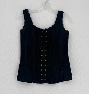 Tripp NYC Damen schwarz Brokat Samt Gobelin Goth Punk Schnür Korsett Top Gr. L - Bild 1 von 3