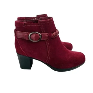 Clarks Bendables bequeme Wildleder Leder Stiefelette 5 rot Blockabsatz neu Reißverschluss geflochten - Bild 1 von 8