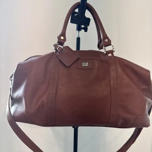 Excellent Cutter & Buck Large 19" Brown Leather Weekender Duffel Travel Bag - Picture 1 of 22