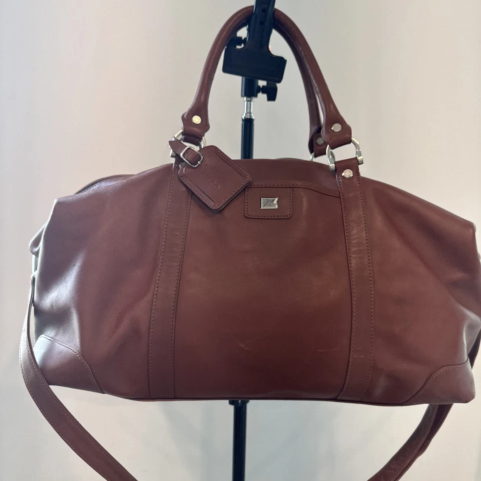 Excellent Cutter & Buck Large 19" Brown Leather Weekender Duffel Travel Bag - Image 1 of 4