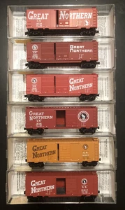 (6) N Scale Micro-Trains Great Northern 40' Single & Double Door Box Car Lot - Foto 1 di 18