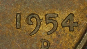 1954 D Wheat Penny Die Chip (horn On 9) Mint Error - Picture 1 of 5
