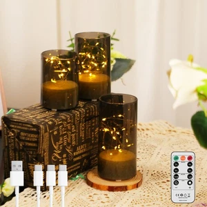 3er-Set Led Kerzen Aufladbar 1000mAH mit Fernbedienung Timer Lichterkette Kerzen - Bild 1 von 13