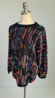 Vintage COOGI Australia 3D Sweater Unisex Size Med Hip Hop 90s Black Colorful - Image 1 of 4