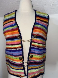 Vintage Homemade Hand Knit Multicolor Boho Grannycore Homemade Vest Size M - Picture 1 of 5