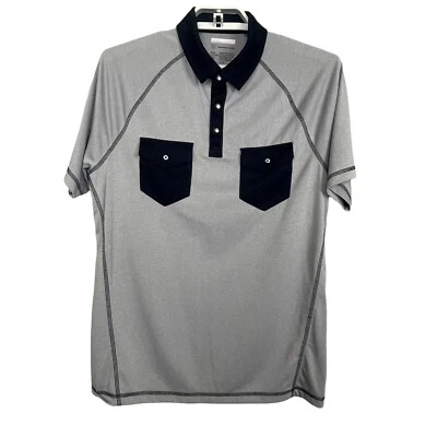 INC International Concepts Performance Men's M Gray Black Colorblock Polo Shirt - Image 1 of 4