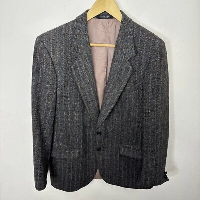 Blazer Harris Tweed Hombres 42 Gris Marrón Lana Abrigo Deportivo Rayas Escocés Rayas Foto 1 de 4