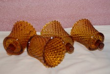 Vtg Home Interior Amber Diamond Cut Votive Cups (4) Cups 3" Homco