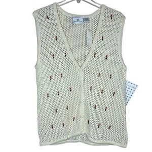 Chandler Hill VTG NWT Beaded Knit Vest Women's Size L Button Front Boho Cottage - Picture 1 of 7