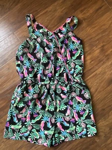 Girls XL 16-18 Plus Summer Romper Tropical Parrot Print Wonders Nation - Picture 1 of 5