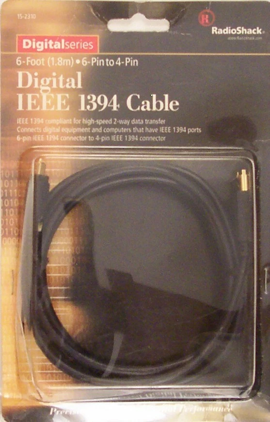 RadioShack 15-2310 6 Foot 6-Pin to 4-Pin Digital IEEE 1394 Cable - Image 1 of 1