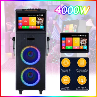 Dual 10" Woofers Rechargeable Karaoke Speaker w/2 Wireless Mic&14.1" Touchscreen - Image 1 of 4