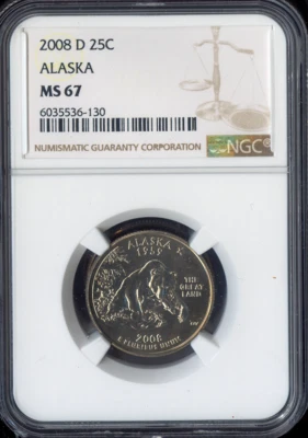 2008-D Alaska State Quarter NGC MS67 Business Quality - Image 1 of 2