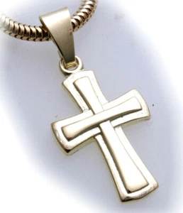 Anhänger Kreuz Gold 585 poliert 22 mm teilmatt. Gelbgold Unisex Qualität - Picture 1 of 6