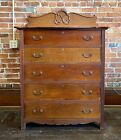 Antique Tiger Oak Wood Dresser Chest of Drawers Vtg Victorian Farmhouse Rustic 