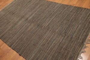 5'6" x 9'2" Contemporary Flat Pile 100% Leather Hand Woven Area Rug Charcoal