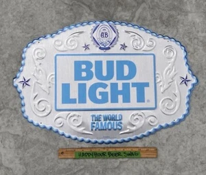 🔥New RARE Bud Light Country Rodeo Belt Buckle Metal Beer Tin Tacker Bar Sign - Picture 1 of 7