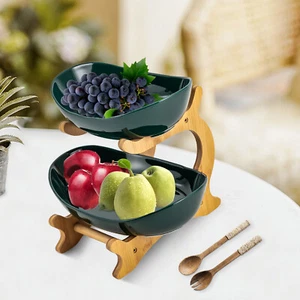 2-Tier Countertop Fruit Basket Holder Ceramic Decorative Bowl Storage Stand - Picture 1 of 17