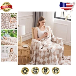 Soft & Cooling Checkered Cotton Blanket Twin 60"x80" - Perfect for All Seasons - Picture 1 of 11