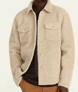 NWT Men's J. Crew Nordic Sherpa Fleece Shirt Jacket / Beige Khaki / Size Medium - Picture 1 of 4