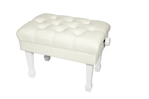 Crown Deluxe Skirted & Tufted Hydraulic Height Adjustable Piano Stool (White) - Picture 1 of 3
