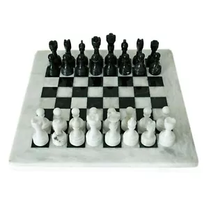 Échiquier Avec Échecs En Marbre Blanc Noir 40x40 Cm - Bild 1 von 1