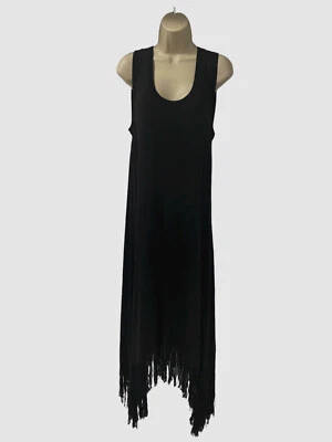 $248 Elie Tahari Women's Black Ibizia Fringe Hem Knit Tank Midi Dress Size US M - Image 1 of 3