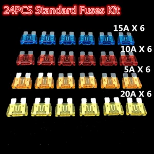 24 Stück Standard Blade Sicherung 5A 10A 15A 20A Auto PKW Motorrad SUV SICHERUNGEN Kit ATM - Bild 1 von 4