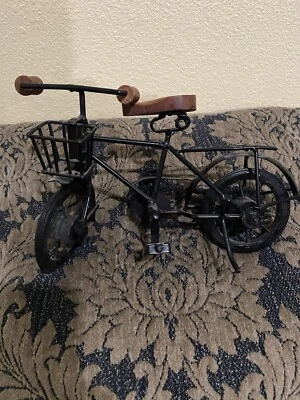 Black Metal Bike Sculpture With Wood Accents  - Image 1 of 4