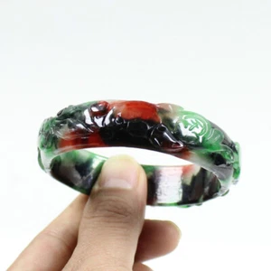 Bracciale 63mm cinese intagliato a mano multicolore giadeite giada gemme j7748 - Foto 1 di 12