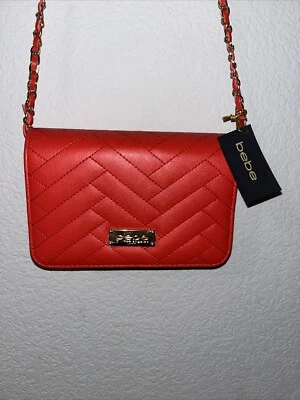 Bebe Sophia Quilted Vegan Leather Crossbody  Purse W/Chain Strap Cherry Red New - Image 1 of 4