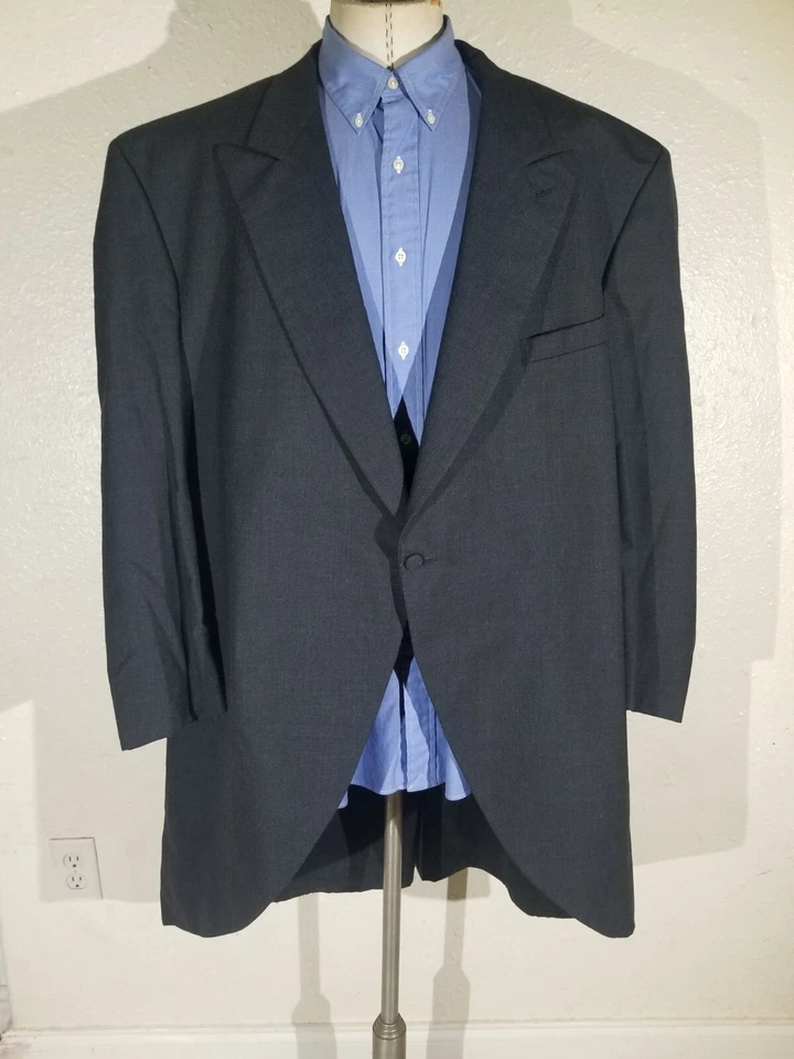 58R Vintage Ralph Lauren Chaps Peak Lapel Frock Blazer Tail Coat Grey Jacket Men - Image 1 of 4