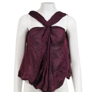 Lanvin Women Ruched V Neck Strap Top 36 Purple Silk Adjustable SS 2006 Albert - Picture 1 of 10