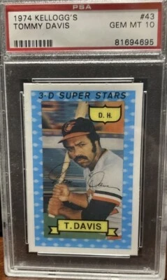 1974 Kellogg's Tommy Davis #43 PSA 10 “GEM-MT” Baltimore Orioles CENTERED BEAUTY - Image 1 of 2
